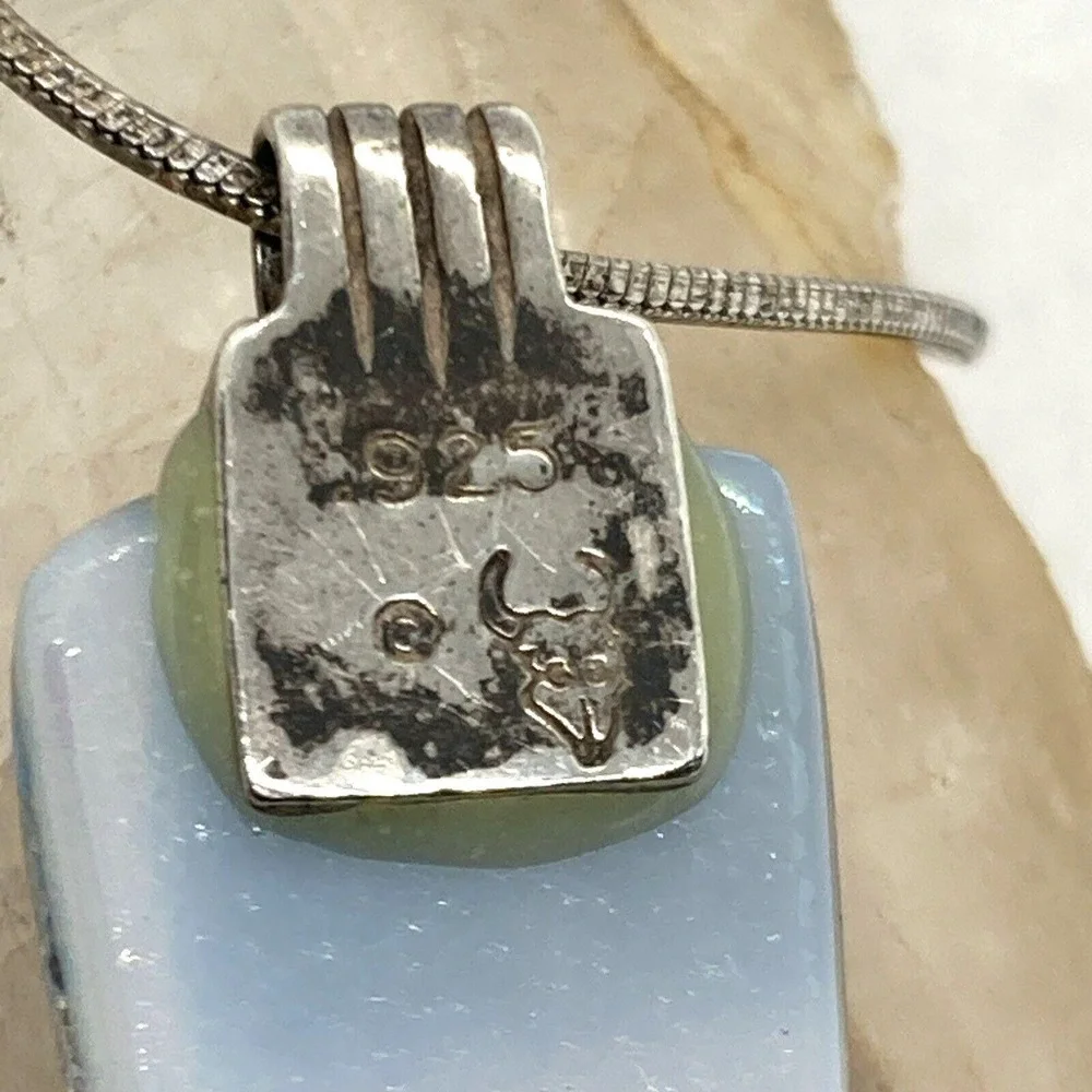 Vintage Dichroic Glass Pendant 16'' Chain Necklace Sterling 925 Silver‎ 8.9g